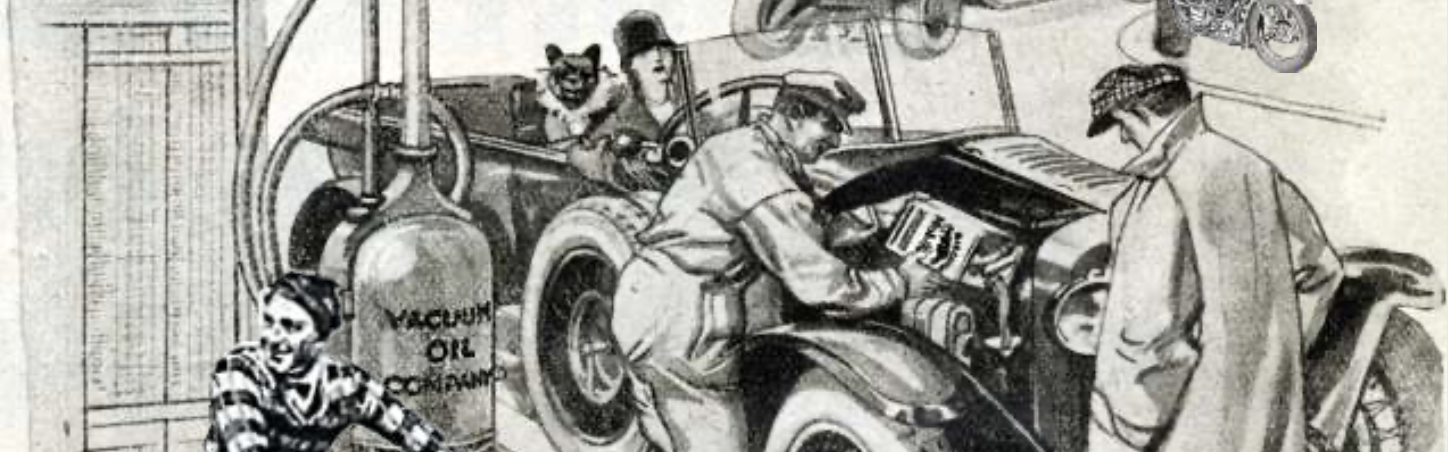 Historische Illustration einer Oldtimer-Szene